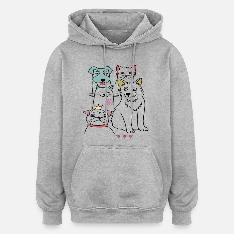 Bons amis, chien et chat - Sweat à capuche oversize unisexe - gris chiné