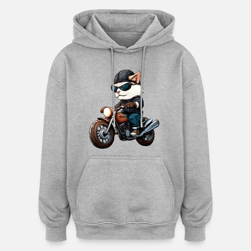 Motorradfahrer Katze - Oversized Unisex Hoodie - Grau meliert