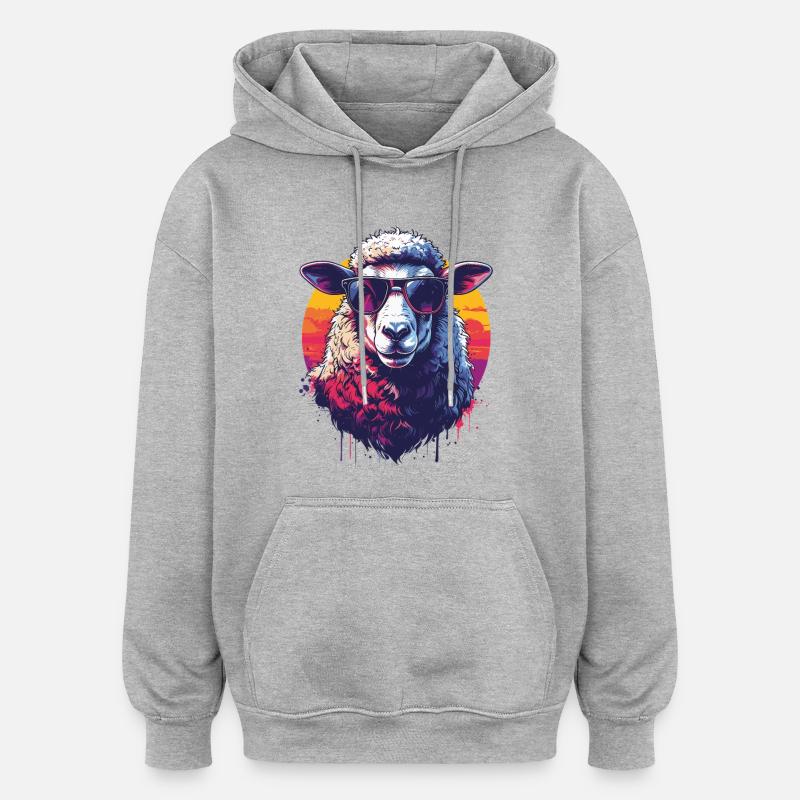 Mouton rétro cool avec des lunettes - Sweat à capuche oversize unisexe - gris chiné