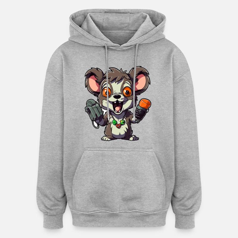 Chibi Rat Microphone Combo - Sweat à capuche oversize unisexe - gris chiné