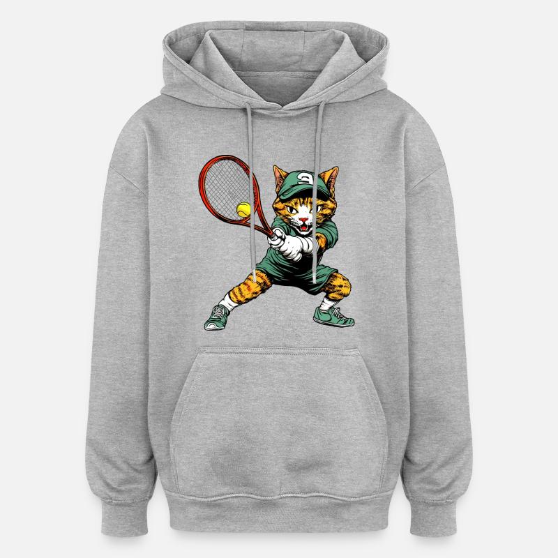 Chat de tennis - Sweat à capuche oversize unisexe - gris chiné