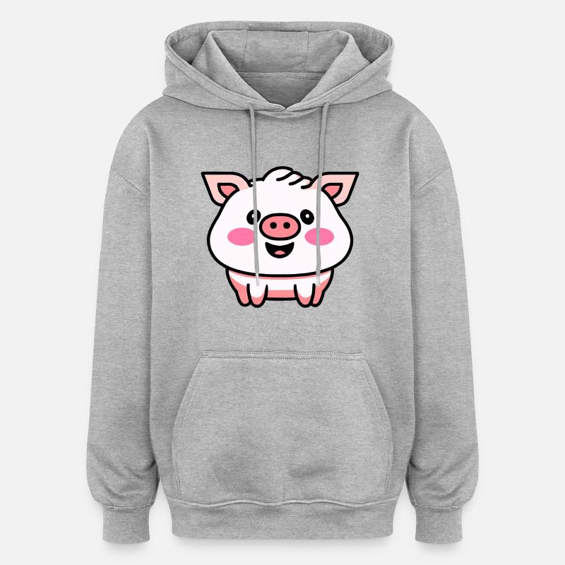 Mignon cochon qui rit Kawaii - Sweat à capuche oversize unisexe - gris chiné