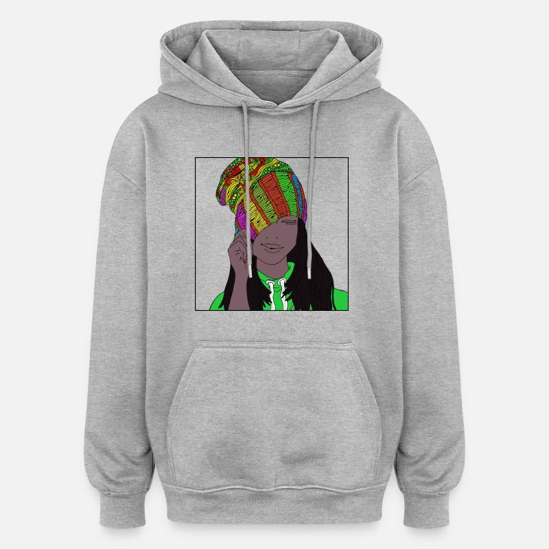 Dame avec bonnet - Sweat à capuche oversize unisexe - gris chiné