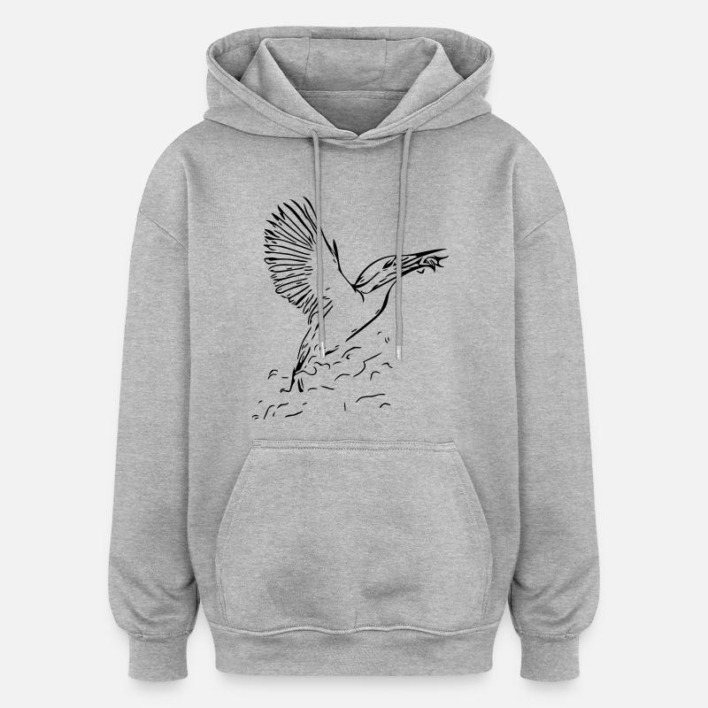 Martin-pêcheur avec poisson - Sweat à capuche oversize unisexe - gris chiné