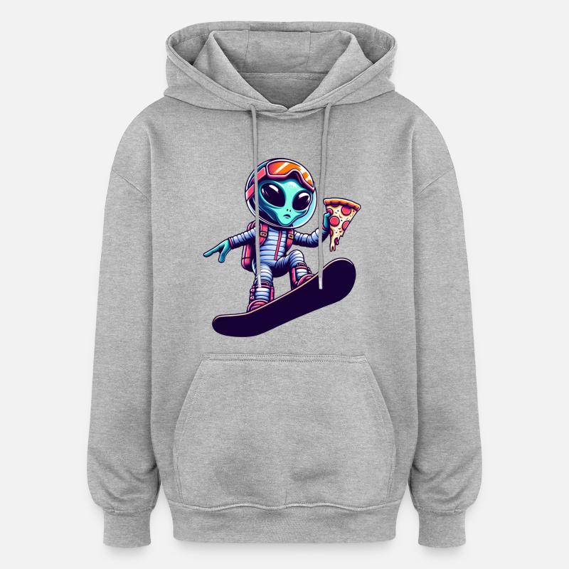 Alien Snowboard Pizza Spaß - Oversized Unisex Hoodie - Grau meliert
