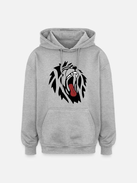 Lion - Sweat à capuche oversize unisexe - gris chiné