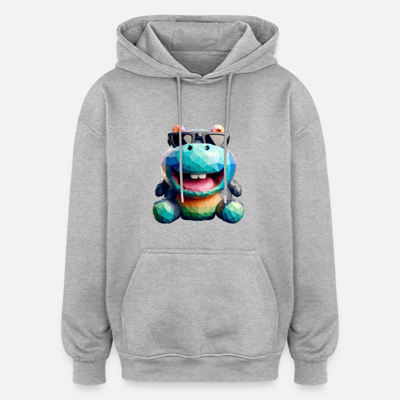 hippo fun - Sweat à capuche oversize unisexe - gris chiné