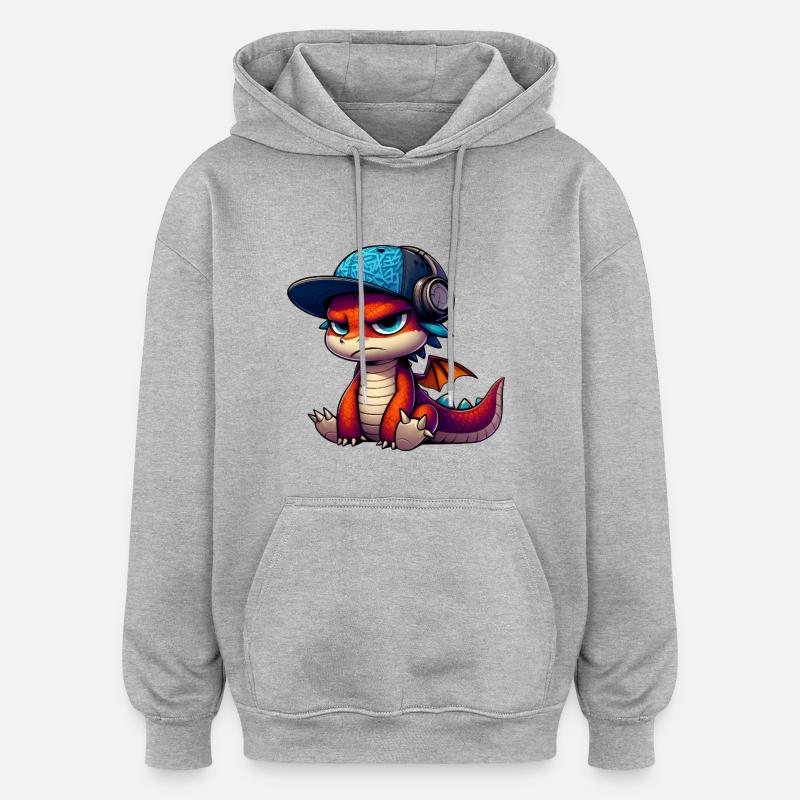 dragon hiphop - Sweat à capuche oversize unisexe - gris chiné