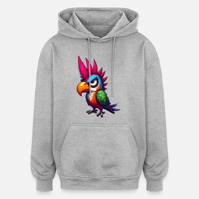 perroquet punk - Sweat à capuche oversize unisexe - gris chiné