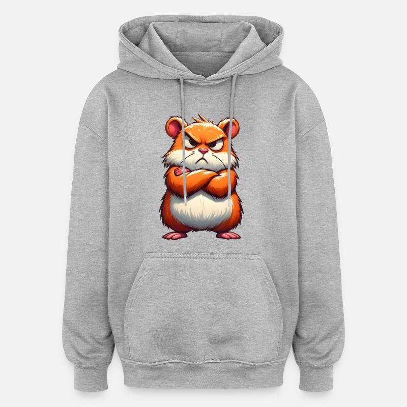 hamster grognon mécontent - Sweat à capuche oversize unisexe - gris chiné