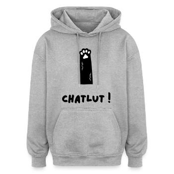 Le chat qui dit Chatlut - Sweat à capuche oversize unisexe - gris chiné - Devant - Noah (186cm)
