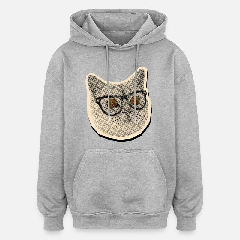 Comic-Katze mit Bitcoin-Brille - Oversized Unisex Hoodie - Grau meliert