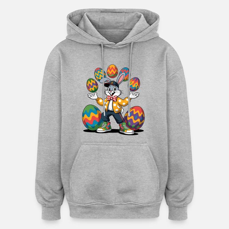 Bunter Osterhase mit farbigen Eiern - Oversized Unisex Hoodie - Grau meliert