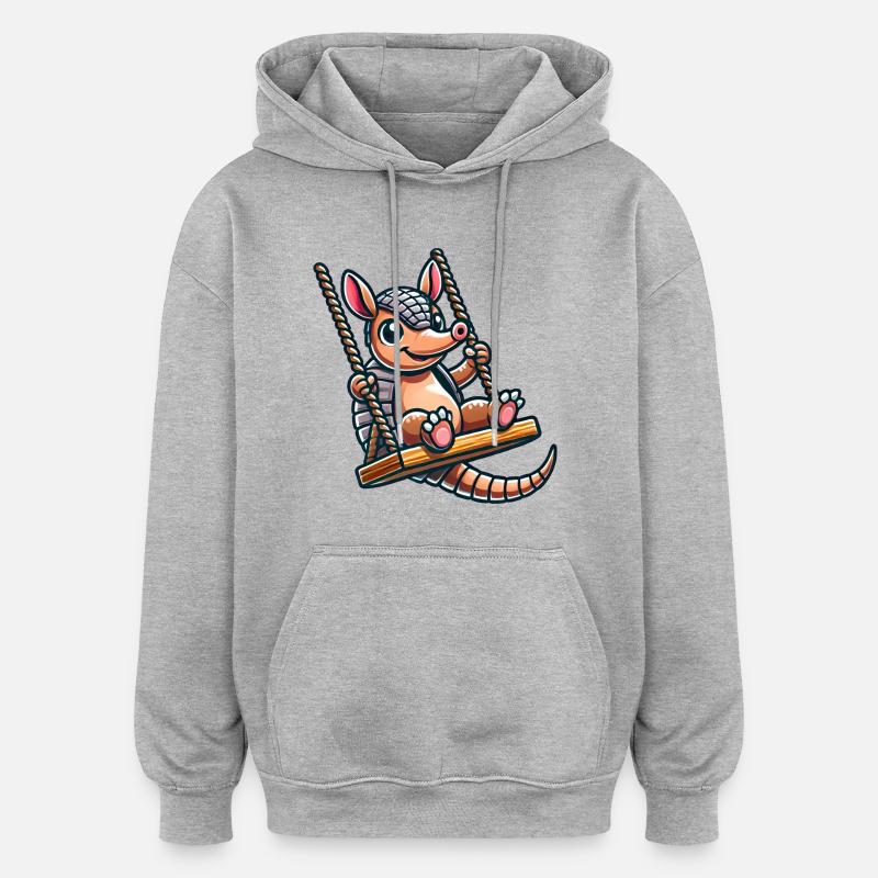 Funny Armadillo Swing Cartoon Playground - Sweat à capuche oversize unisexe - gris chiné