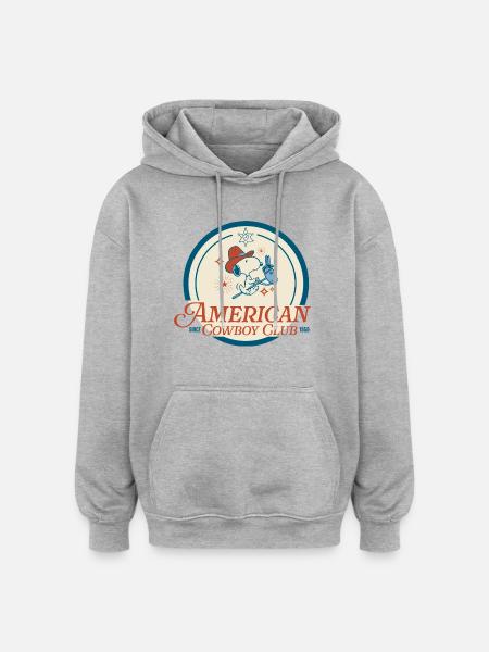 Peanuts Design Snoopy And American Cowboy Club - Oversized Unisex Hoodie - heather grey