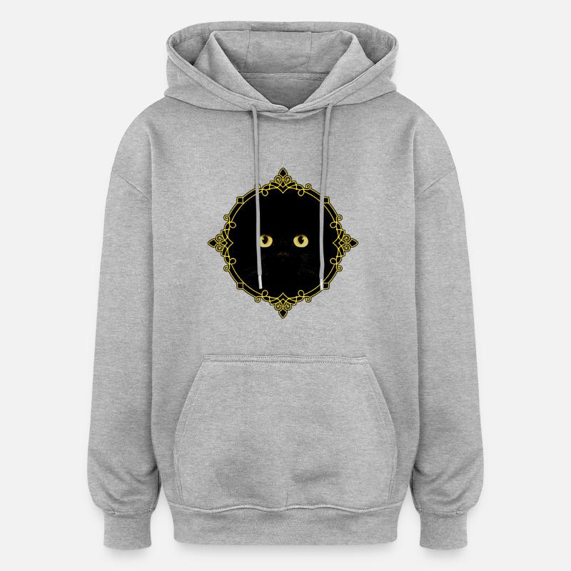 Badge Chat Noir - Pixel Art - Sweat à capuche oversize unisexe - gris chiné