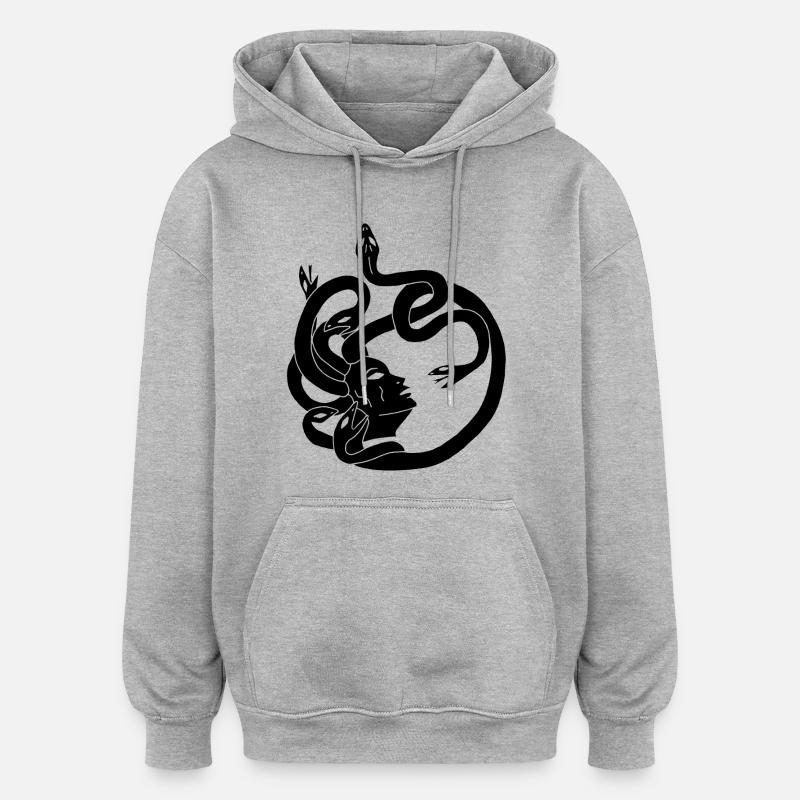 Frau mit Schlangenhaar (schwarz) - Oversized Unisex Hoodie - Grau meliert