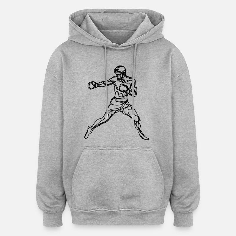 Dessin de boxe - Sweat à capuche oversize unisexe - gris chiné