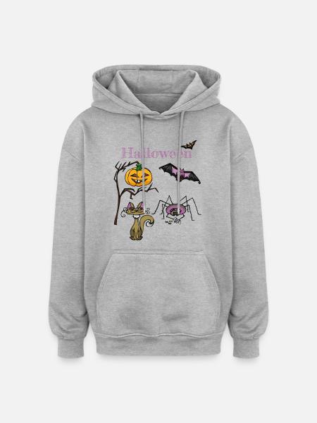 Halloween Pumpkin and Bat Design - Oversized Unisex Hoodie - heather grey