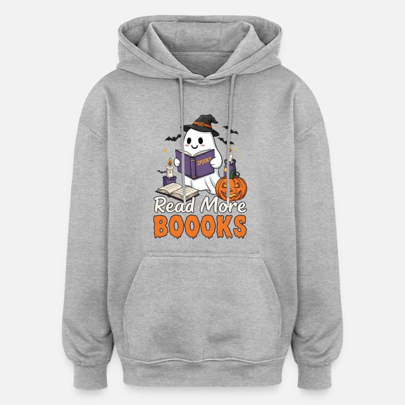Fantôme - Lire plus de livres - Halloween - Sweat à capuche oversize unisexe - gris chiné