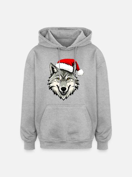 Weihnachten Wolf - Oversized Unisex Hoodie - Grau meliert