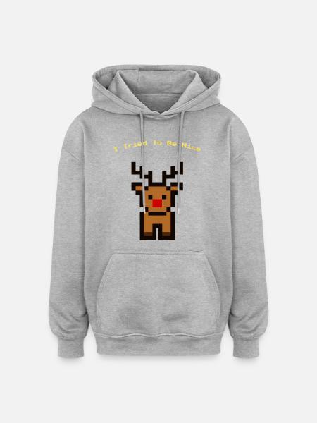 Pixel Rudolph - Oversized Unisex Hoodie - Grau meliert