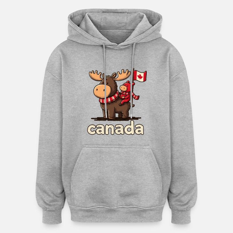 Canada-Moose mit kleinem Begleiter - Oversized Unisex Hoodie - Grau meliert