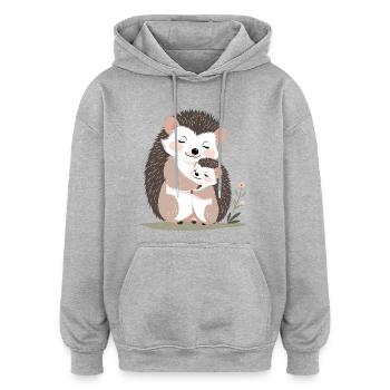 Kuschelige Igelfreundschaft - Oversized Unisex Hoodie - Grau meliert - Vorne - Noah (186cm)