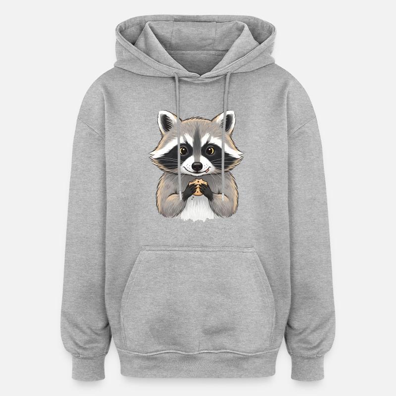 Raton laveur câlin avec biscuit - Sweat à capuche oversize unisexe - gris chiné