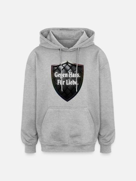 Gegen Hass Für Liebe Schild Statement - Oversized Unisex Hoodie - Grau meliert