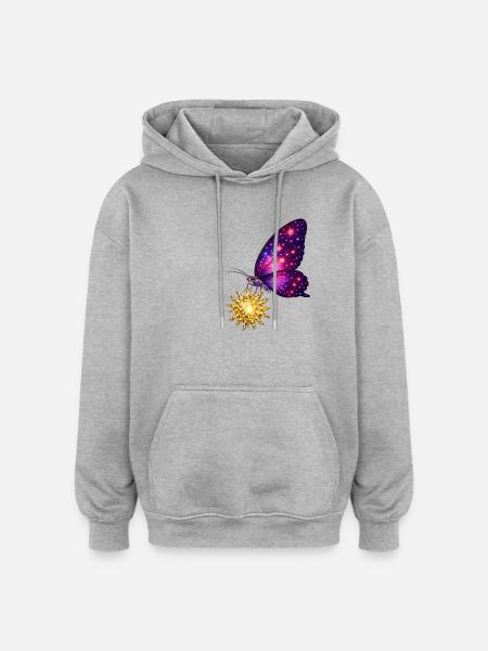 Golden Sun and space butterfly. - Oversized Unisex Hoodie - heather grey