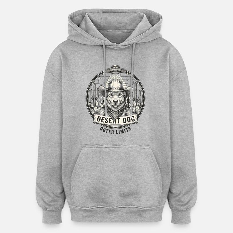 Space Dog Cowboy Graphique rétro - Sweat à capuche oversize unisexe - gris chiné