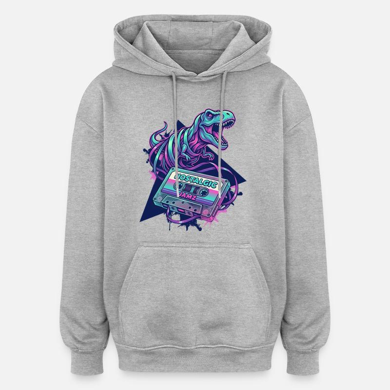 Dinosaur Nostalgic Neon Cassette 80s/90s - Oversized Unisex Hoodie - heather grey