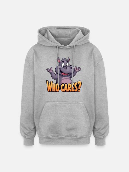 Hvem bekymrer sig om flodhesten - Oversize unisex hoodie - grå meleret