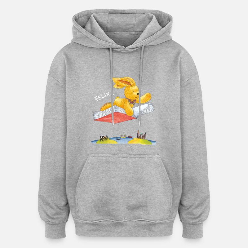 Felix der Hase Fliegendes Buch - Oversized Unisex Hoodie - Grau meliert