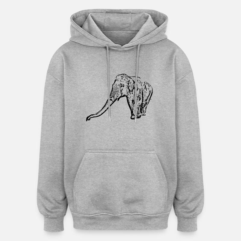 Éléphant noir - Sweat à capuche oversize unisexe - gris chiné