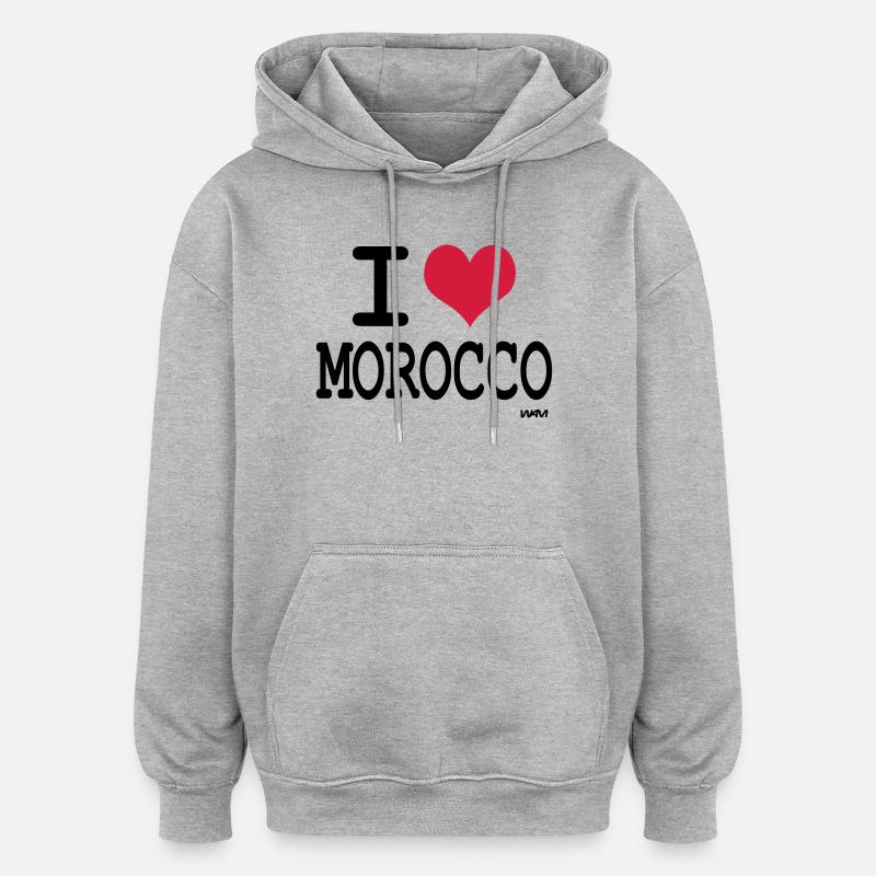 J'aime le maroc - couleurs personnalisables - Sweat à capuche oversize unisexe - gris chiné