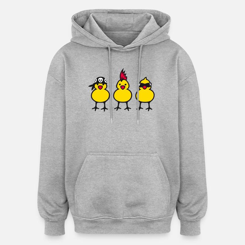three chicks (b) - Sweat à capuche oversize unisexe - gris chiné