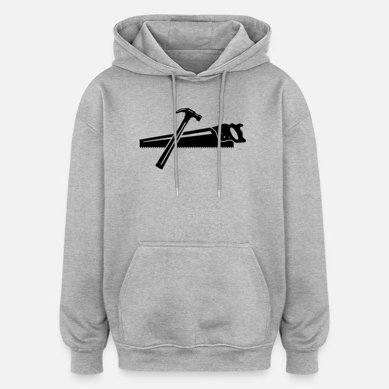 Un marteau et une scie - Sweat à capuche oversize unisexe - gris chiné