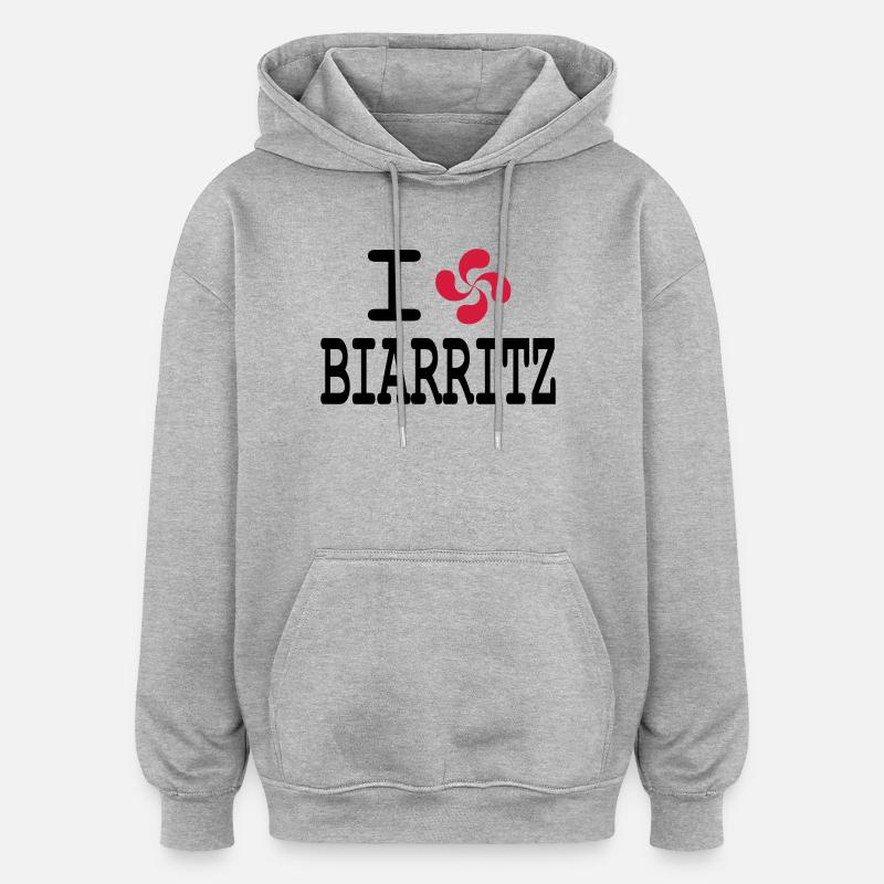 i love biarritz - lauburu - Sweat à capuche oversize unisexe - gris chiné