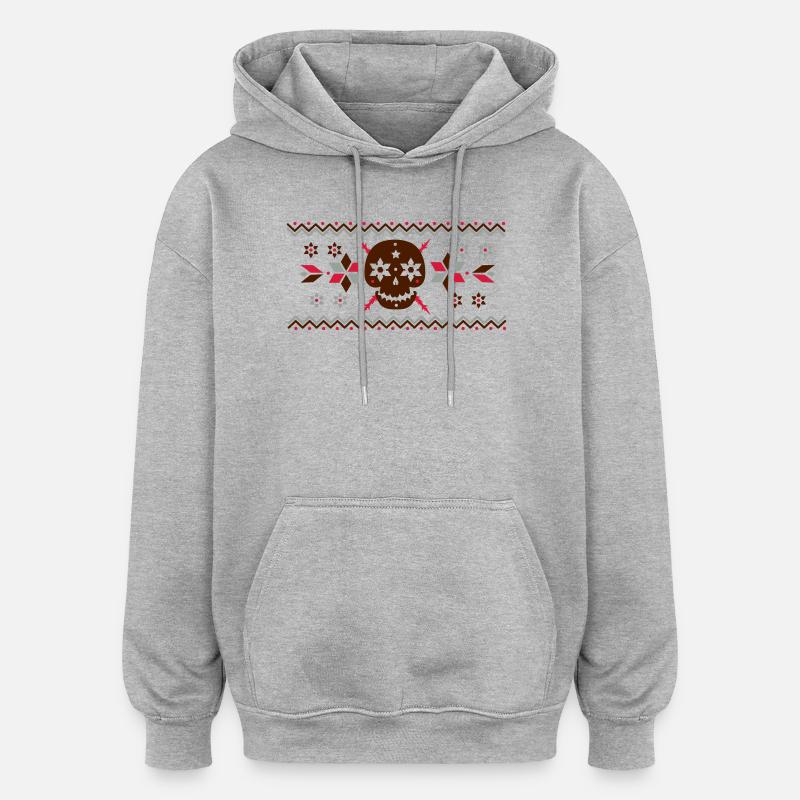 Skull Muster im Norweger Stil - Oversized Unisex Hoodie - Grau meliert