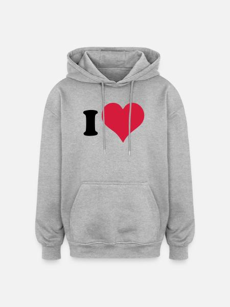 Ich Liebe - Ich Herz - Oversized Unisex Hoodie - Grau meliert