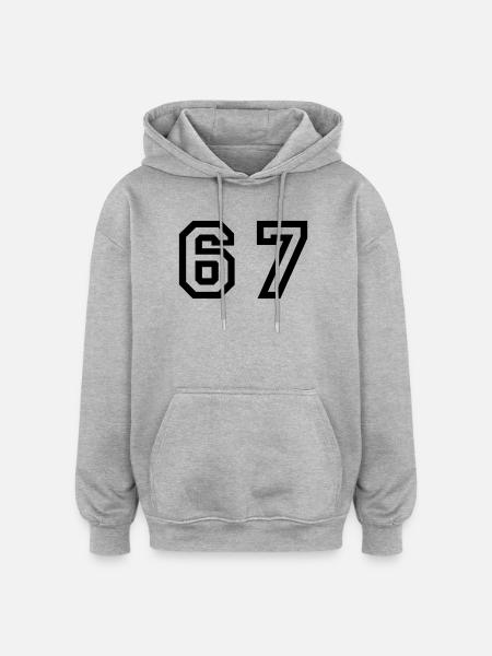 Number - 67 - Sixty Seven - Oversized Unisex Hoodie - heather grey