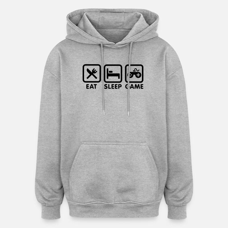 Mangez le jeu de sommeil - Sweat à capuche oversize unisexe - gris chiné