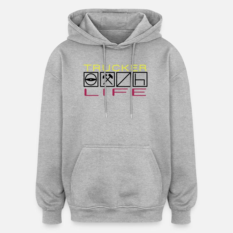 Trucker Life,Berufskraftfahrer,Fernfahrer - Oversized Unisex Hoodie - Grau meliert