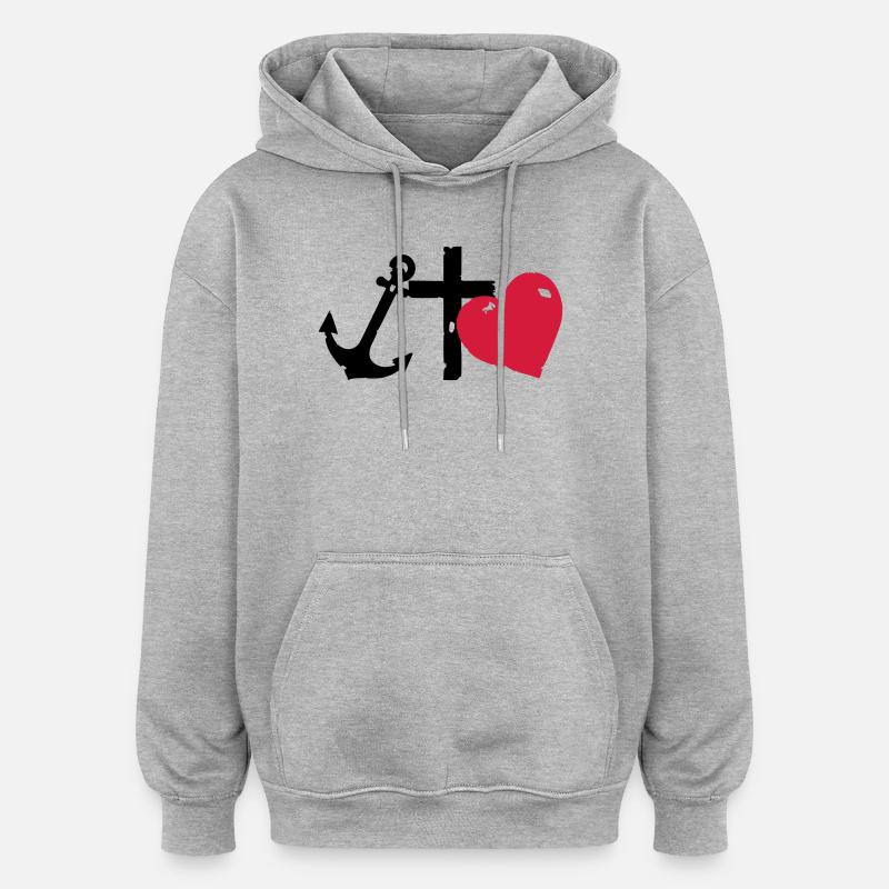 Rote Herzsilhouette glaube-liebe-Hoffnung - Oversized Unisex Hoodie - Grau meliert