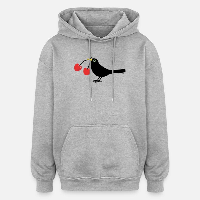 Krähe mit Kirschen - Oversized Unisex Hoodie - Grau meliert