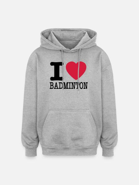 Ich liebe Badminton - Oversized Unisex Hoodie - Grau meliert