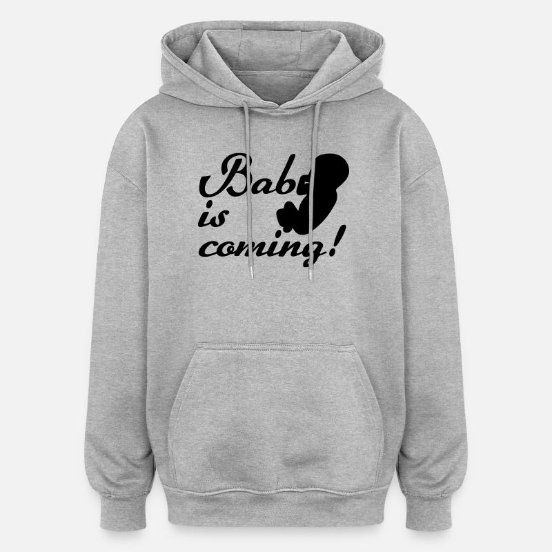 Bébé arrive Naissance, Grossesse, Cadeau - Sweat à capuche oversize unisexe - gris chiné