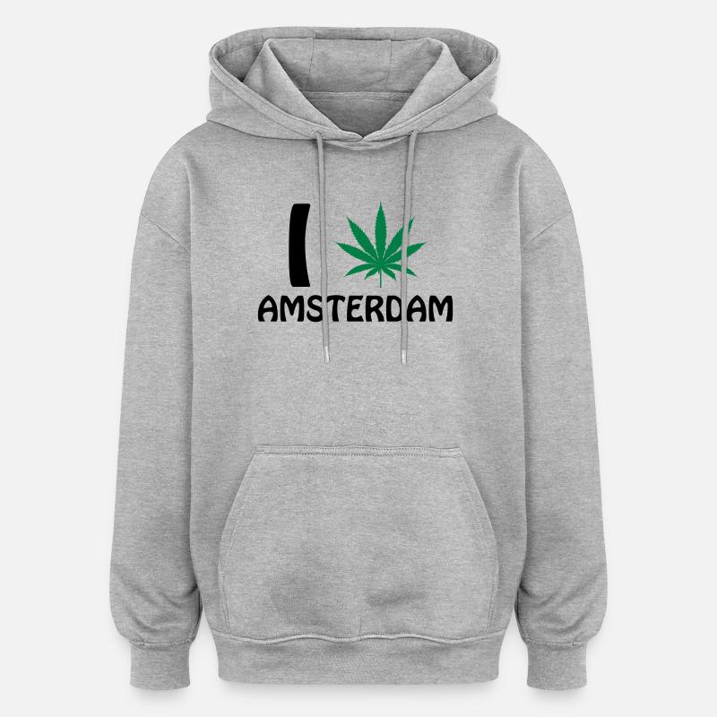 I Love Amsterdam - Oversized Unisex Hoodie - Grau meliert